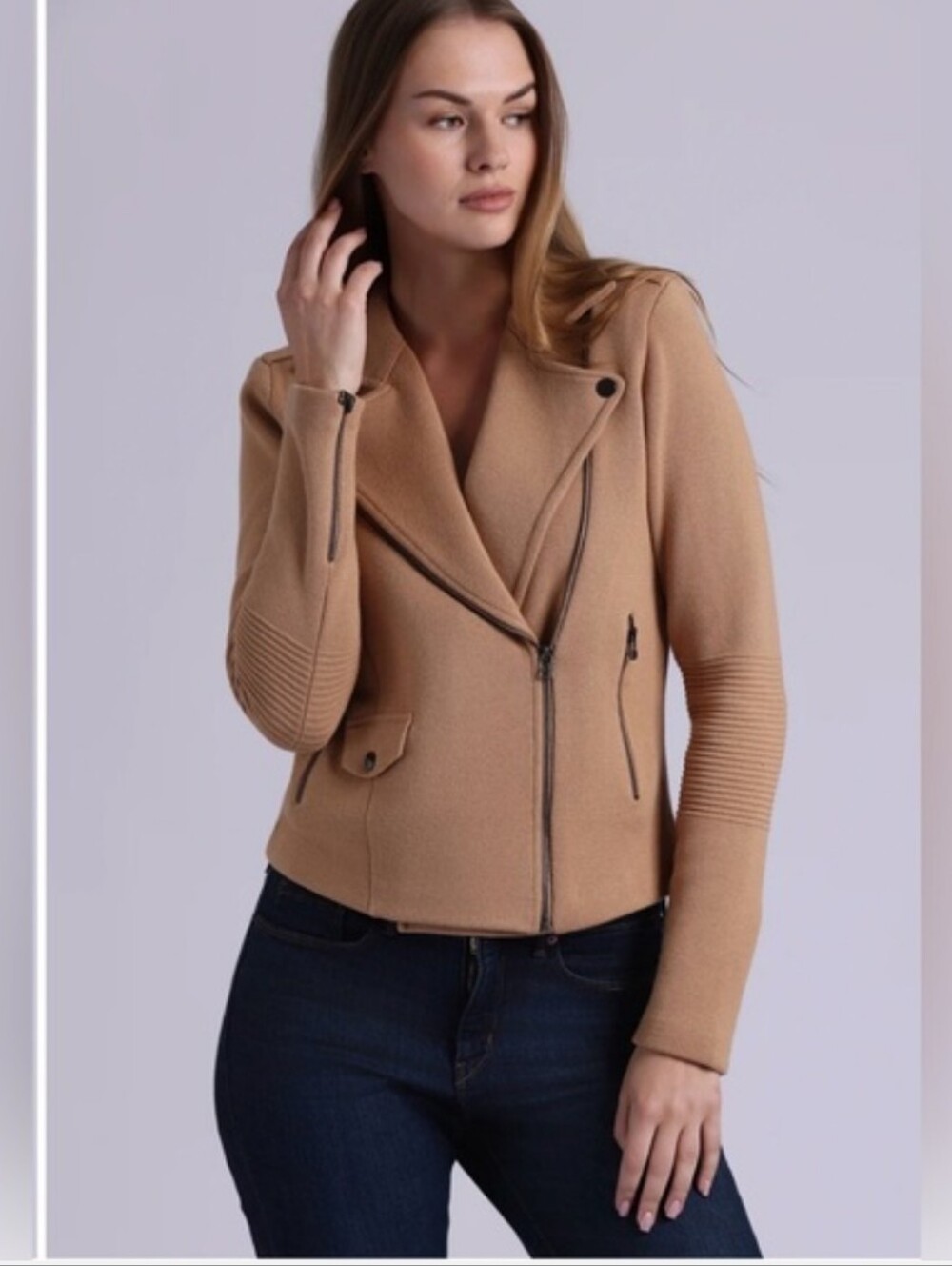 Minnie Rose Women's Camel Knit Moto-